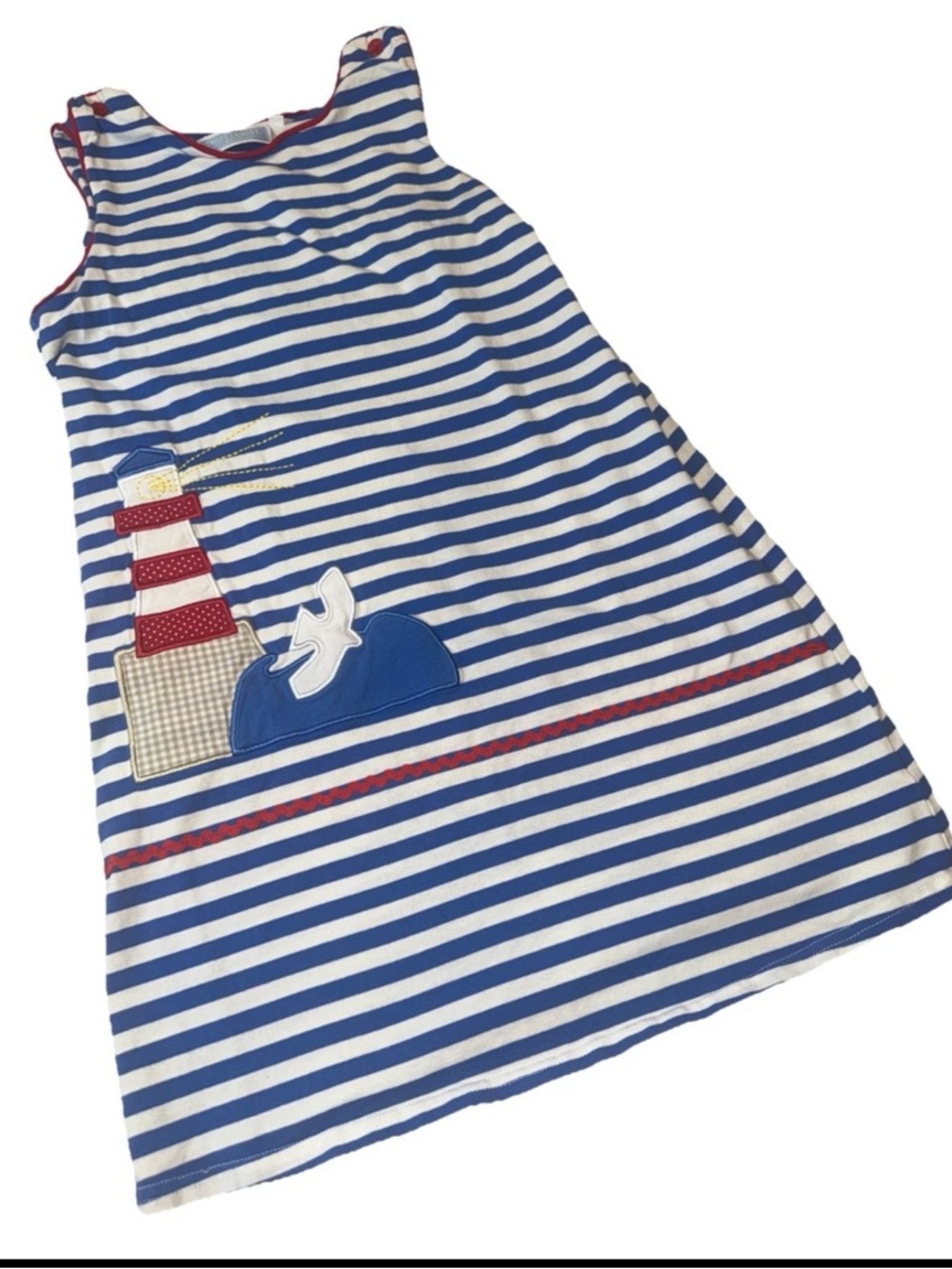 Trotter St Blue Lighthouse Dress 10 Stripe Blue Red